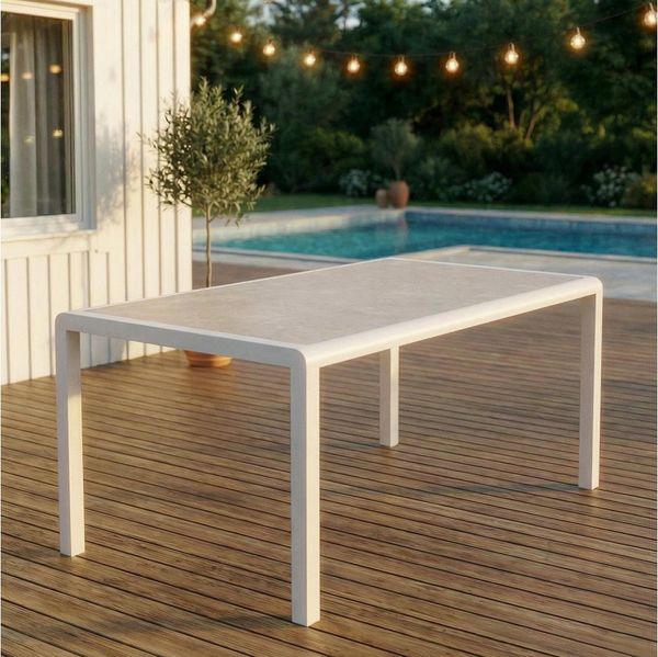 IDIMEX Gartentisch TRAPANI, Gartentisch 160x90 cm mit Aluminiumgestell und Stein-Glasplatte Weiß