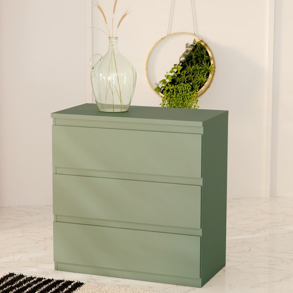 Forte EDMORE Kommode 70 80, moderne Kommode mit 3 Schubladen, Holzwerkstoff, Salbei, 77,2 cm breit x 79,8 cm hoch x 42,2 cm tief