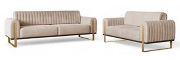 Sofaset Designersofas VALERIE 3-2 in Stoff Stoff Elisa Velvet Beige Bild 6