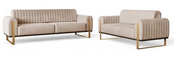 Sofaset Designersofas VALERIE 3-2 in Stoff Stoff Elisa Velvet Beige Bild 4