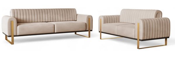 Sofaset Designersofas VALERIE 3-2 in Stoff Stoff Elisa Velvet Beige Bild 5