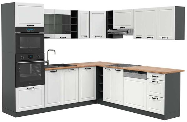 Eckküche R-Line Weiß Landhaus/Anthrazit 247 x 237 cm, AP Eiche Vicco