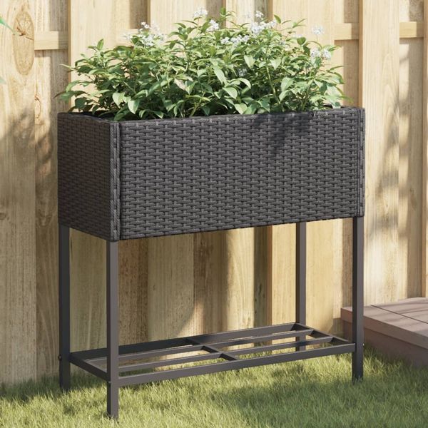 vidaXL Pflanzkübel mit Ablage Schwarz Poly Rattan 366387