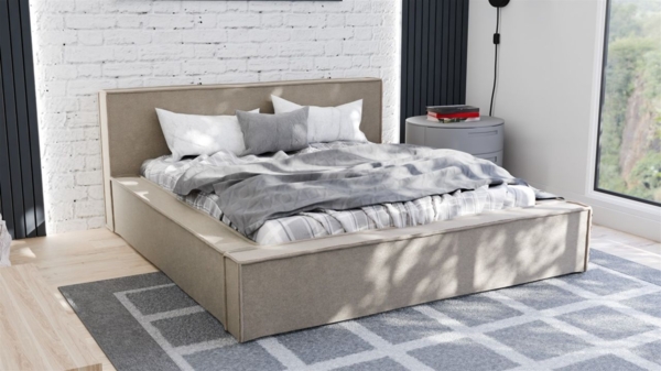 Polsterbett Doppelbett ALDANA 120x200cm Komplettset in Stoff Freya Hellbraun