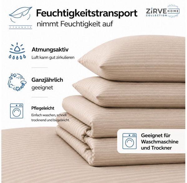 ZIRVEHOME Bettwäsche Baumwolle Bettbezug Streifenmuster– Ganzjahres-Bettwäsche-Sets Damast, Renforce, 3 teilig, 240x220 Bettbezug Baumwolle – Ganzjahres-Bettwäsche mit Damastmuster Bild 3