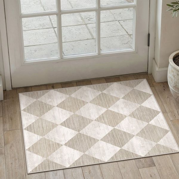 PURECOZY Teppich Kurzflor, Moderner karierter Teppich, waschbar und rutschfest, rechteckig, Höhe: 6 mm, geeignet für verschiedene Innenräume