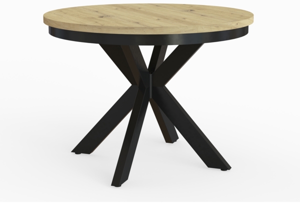 MEBLINI Esstisch Rund Ausziehbar aus Metall - 100-176x77cm - BAGIO - Artisan Eiche/Schwarz Matt - Loft - Esszimmertisch Modern - Küchentisch - Ausziehtisch - Round Dining Table - Esszimmertische