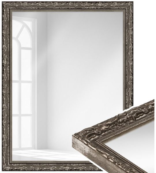 WANDStyle Wandspiegel H530, Silber, aus Massivholz im Stil Antik