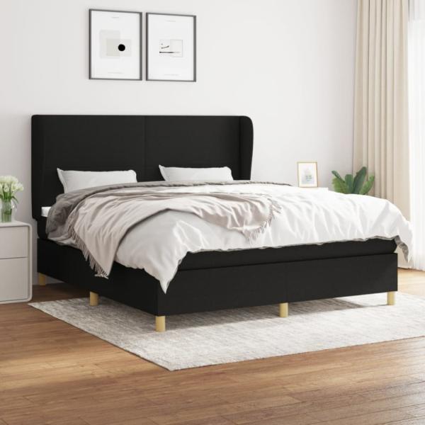 Boxspringbett mit Matratze Stoff Schwarz 160 x 200 cm, Härtegrad: H2 [3128375]