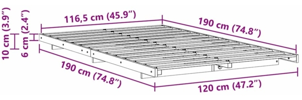vidaXL Bodenbettgestell Braun 120 x190 cm Massivholz Kiefer 873082 Bild 9