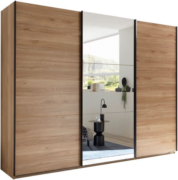 Schiebetürenschrank >Bravo< 3 Türen, Spiegel / Mauvella Eiche Dekor / Graphit - 270x210x60 (BxHxT)