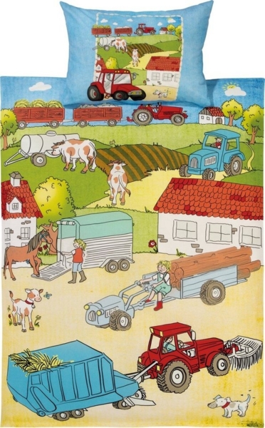 Erwin Müller Kinderbettwäsche Kinder-Bettwäsche "Bauernhof", Biber, 2 teilig, Edelflanell Motiv: Bauernhof
