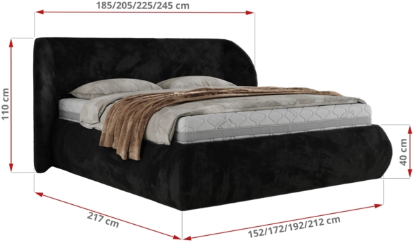 Polsterbett mit Lattenrost, Doppelbett Bettkasten, Bettgestell mit Gasdruckfeder Foam Matratze - CAELA CLASSIC - 200 x 200 cm - Schwarz Plüsch - MIRO LUX Bild 4