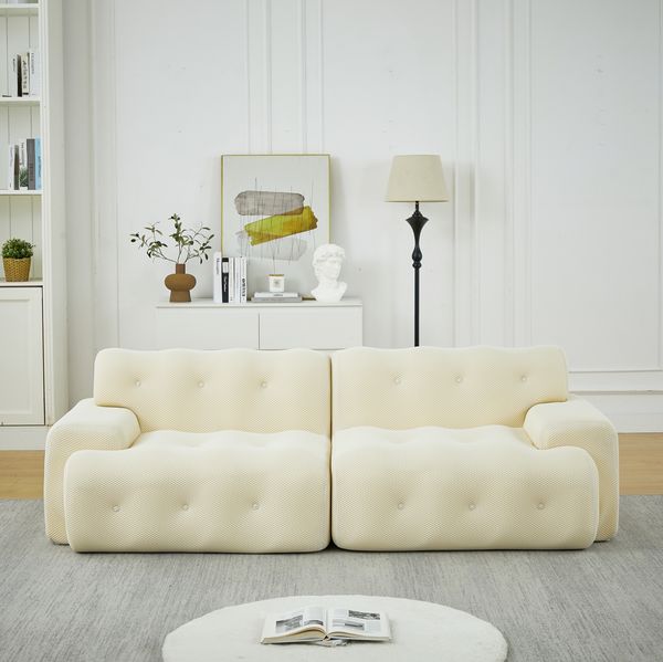 2-Sitzer Sofa 224 x 104 x 66 cm in Beige – modernes Polstersofa mit breiten Armlehnen und montagefreiem Design