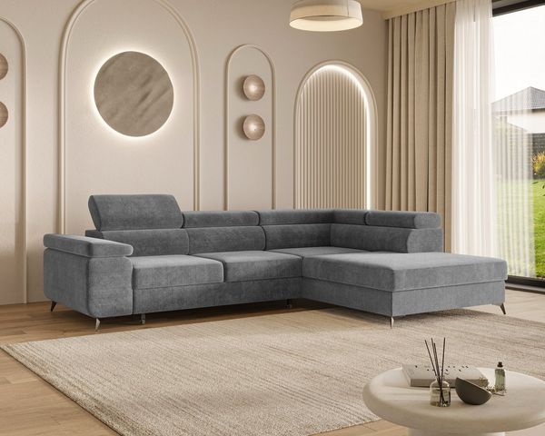 MOEBLO Ecksofa OSTIN, 290 cm – Modernes L-Sofa mit Schlaffunktion, Bettkasten und verstellbaren Kopfstützen, Cord oder Strukturstoff, - (BxHxT): 290x75–90x202 cm