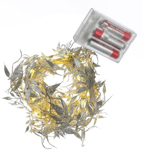 MARELIDA LED-Lichterkette Drahtlichterkette glitzernde Blätter biegsame Girlande 150cm silber, 30-flammig
