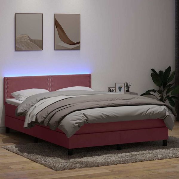 vidaXL Boxspringbett mit Matratze & LED Rosa 160x220 cm Samt 3316844
