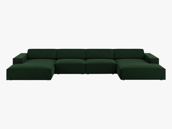 Micadoni 'Jodie' 6-Sitzer-Sofa, Panorama, Samtstoff, Beinfarbe Black Plastic, Flaschengrün