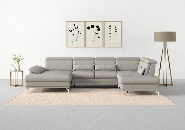sit&more Wohnlandschaft Cabrio U-Form, B: 359 cm, mit Sitztiefen-, Arm- & Kopfteilverstellung, 3 Nierenkissen, Federkern, optional Bettfunktion und Stauraum