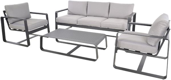 Gartenlounge-Set >BELEZZA< 3-Sitzer, 2 Sessel, Tisch, in Aluminium grau, inkl. Kissen