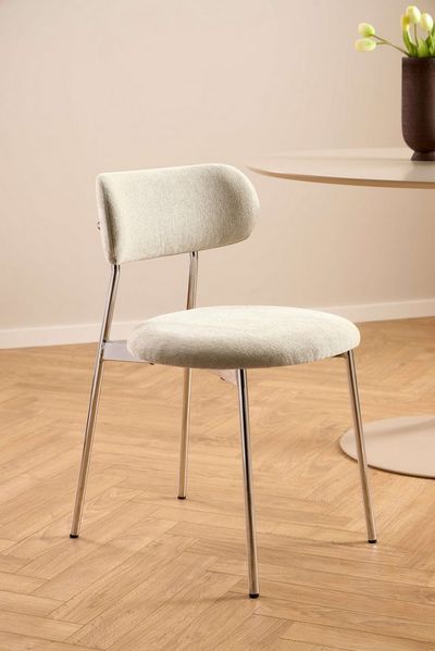 AC Design Furniture Esther Esszimmerstuhl, Apia Stoff Sand 140 FR, Gestell Chrom Stahl, Colli 2 Stück