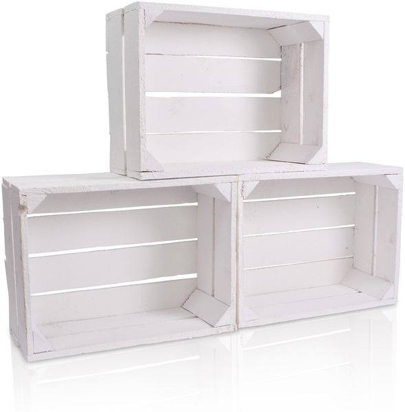 CHICCIE Holzkiste Regale Weiß 38x28x15cm - Kiste Aufbewahrungsbox (3 St)