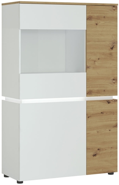 Vitrine Livia / Luci, Holzwerkstoff, Weiß, Holzfarben, 90 x 146 x 40 cm