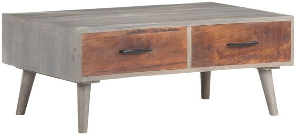 vidaXL Couchtisch Grau 100x60x40 cm Raues Mango-Massivholz 321808