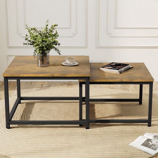 HawthyHome Couchtisch 2er-Set quadratischer Wohnzimmertisch aus Holz mit Metallgestell (2-St), moderner Beistelltisch für Wohnzimmer und Schlafzimmer, platzsparend