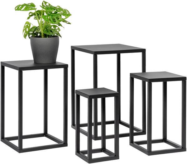 Blumenhocker 4er-Set, Metall-Blumenständer, Blumensäule schwarz