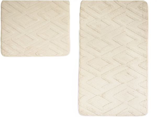 Elegance WC-Set mit Diamant-Jaquard-Struktur - 2-teiliges Badematten-Set Beige