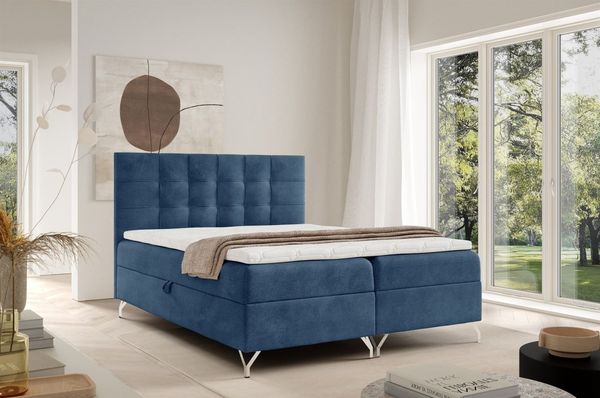 Boxspringbett Schlafzimmerbett CANDELA 160x200cm Stoff Coral Blau