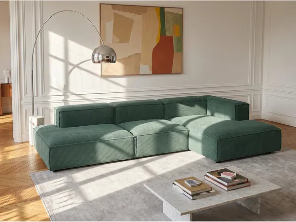 Vente-unique - RUZOLO Sofa SamtStoff Grün - B 169 cm x H 67 cm x L 330 cm