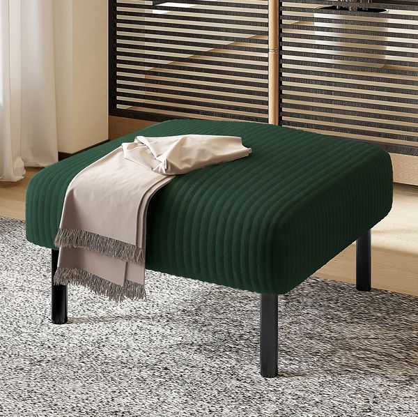 Fußhocker 56 x 51 x 39 cm aus Cordstoff in Smaragdgrün – weich gepolstert mit Metallgestell
