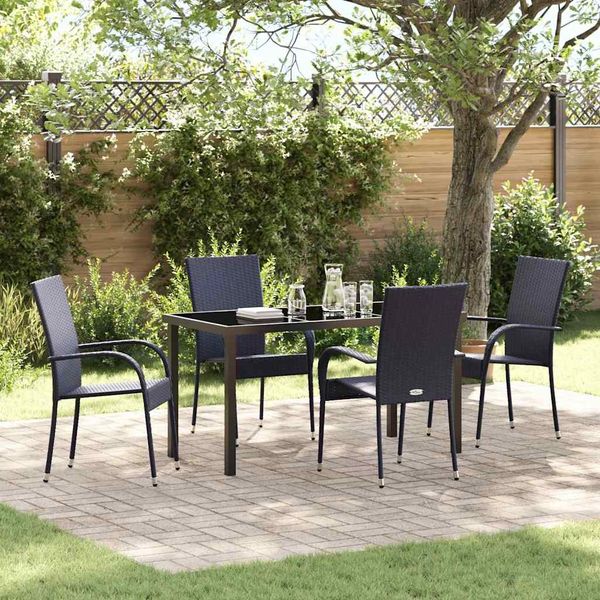 vidaXL Garten Essgruppe 5 pcs Schwarz Pulverbeschichteter Stahl 3379403