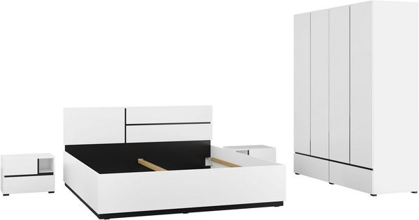 OTTO home Schlafzimmer-Set Cross, moderne, grifflose Optik, FSC-zertifiziert, (4-tlg, Bett 180x200cm, 2 Nachtkommoden, Schrank 2-oder 4-türig), Komplettschlafzimmer-Set
