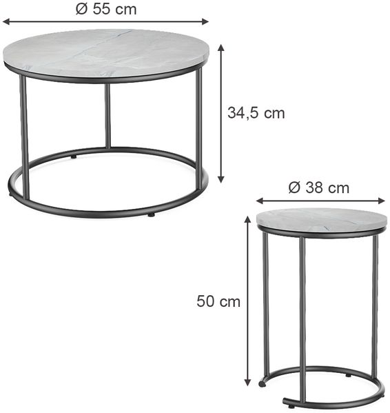Couchtisch-Set Ottawa Marmor Weiß 55 x 55 cm 2 Teile Vicco Bild 3