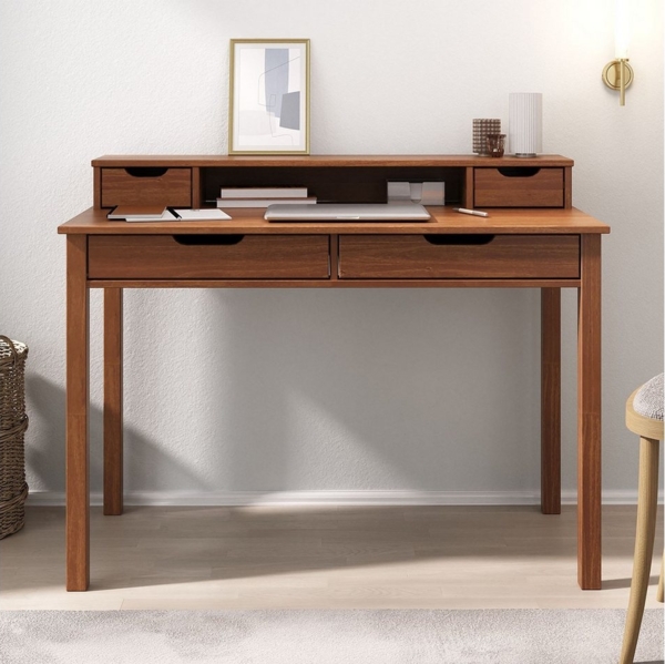 IDIMEX Schreibtisch RAUL, Bürotisch mit Stauraum aus Massivholz mit 4 Schubladen Kastanien farbe