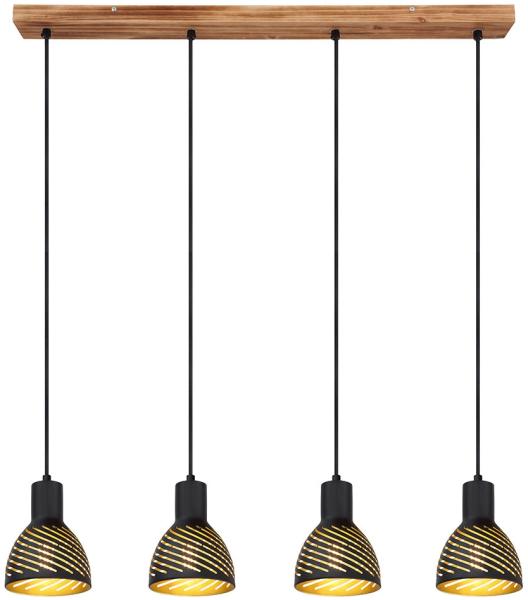 LED Hängelampe, Metall schwarz gold, Holzoptik, H 120 cm