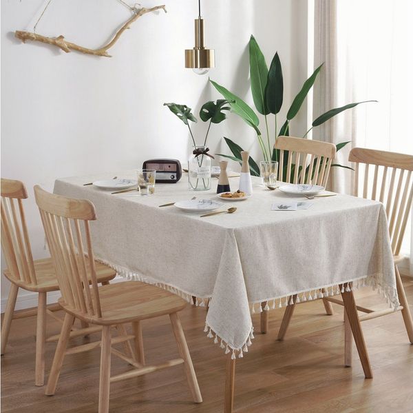 TUWENA Tischdecke Rechteckig Tischdecke,Leinen Baumwolle Tischtuch Abwaschbar mit Quaste