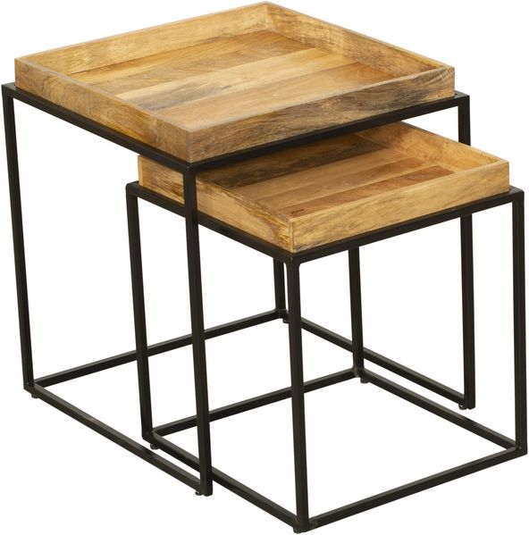 Beistelltisch GERD 2er Set - Mangoholz Braun 55 x 55 x 55 cm | Couchtisch Sofatisch Abstelltisch