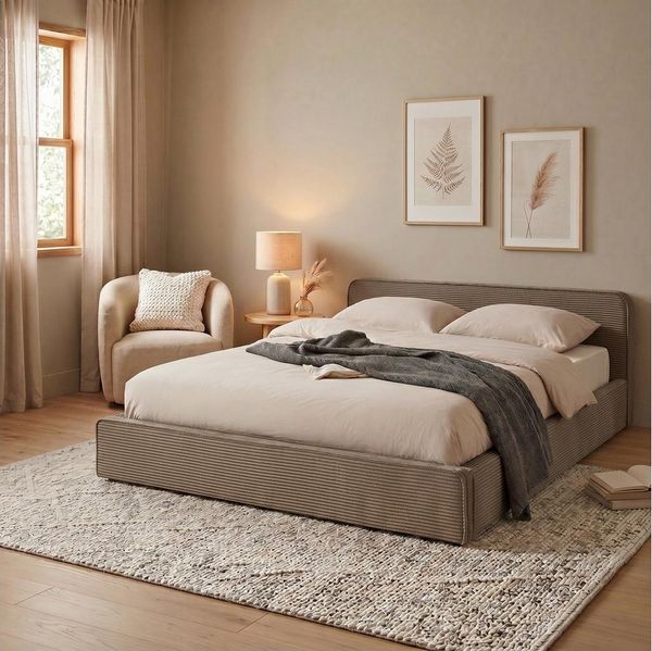IDIMEX Polsterbett CURSIO, Doppelbett 140x200 cm mit Lattenrost in Cord-Optik Taupe