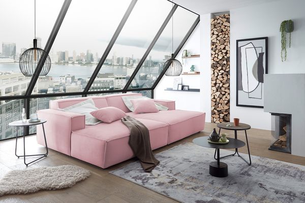 KAWOLA Big Sofa SAMU Feincord rosa 72 x 168 x 256 cm