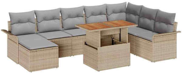 vidaXL Garten-Sofa-Set mit Kissen 9 pcs Beige und Hellgrau 3349370