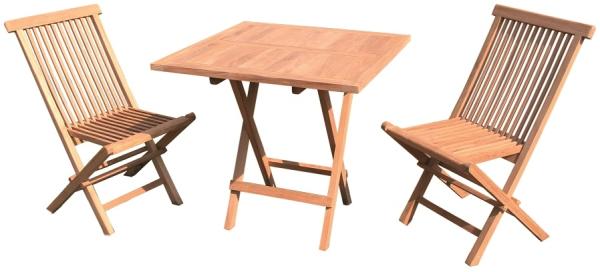 3tlg. Premium Teak Balkon Set klappbar Gartenmöbel Gartenset Teaktisch 70x70 cm