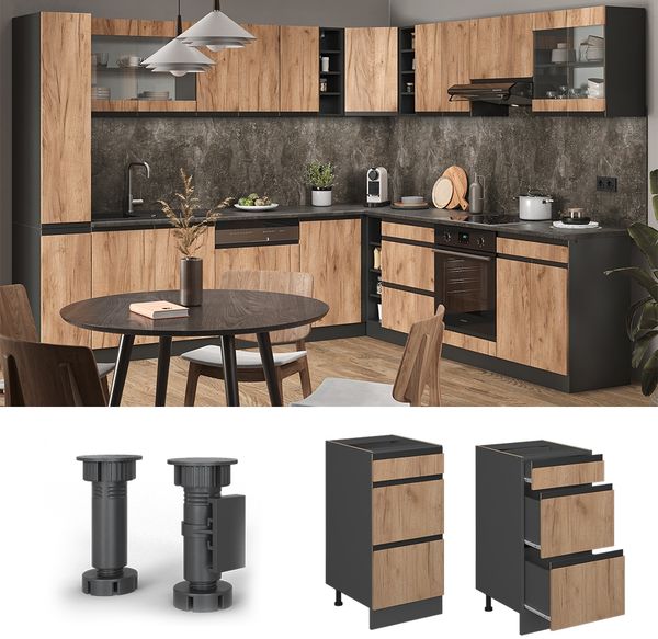 Küchenunterschrank R-Line Goldkraft Eiche 40 cm J-Shape AP Marmor Vicco Bild 2