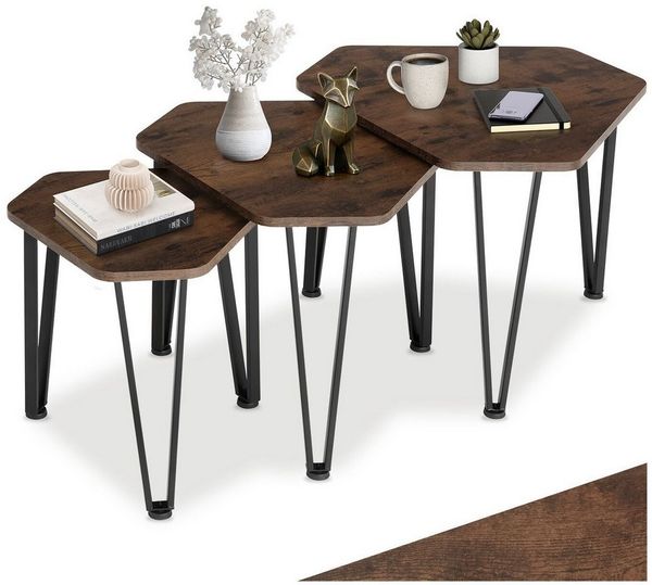tectake Beistelltisch Torquay (1-St, 1 tlg), Dreiteiliges Beistelltisch-Set im charmanten Industrie-Stil