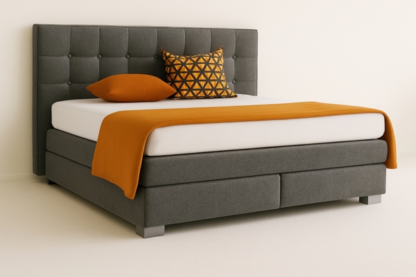 A&J MöbelLand Boxspringbett VERONA 180 x 200 cm mit zwei 7-Zonen-Taschenfederkernmatratzen und gepolstertem Kopfteil. Farbe: Dunkelgrau Bild 2