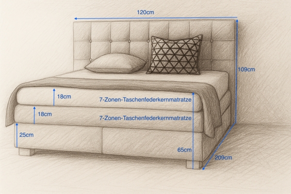 A&J MöbelLand Boxspringbett VERONA 180 x 200 cm mit zwei 7-Zonen-Taschenfederkernmatratzen und gepolstertem Kopfteil. Farbe: Dunkelgrau Bild 3