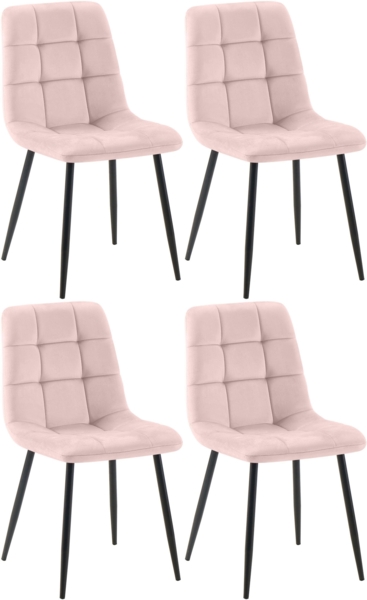CLP 4er Set Esszimmerstuhl Tilde gepolstert mit Rückenlehne bis 150 kg belastbar,pink Samt
